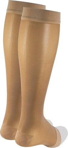 NuVein Sheer Compression Stockings, 15-20 mmHg Support, Fashionable Medium Denier, Knee High, Open Toe, Beige, Small in Kuwait