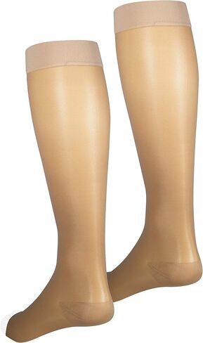 NuVein Sheer Compression Stockings, 15-20 mmHg Support, Fashionable Medium Denier, Knee High, Open Toe, Beige, Small in Kuwait