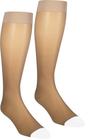 NuVein Sheer Compression Stockings, 15-20 mmHg Support, Fashionable Medium Denier, Knee High, Open Toe, Beige, Small in Kuwait