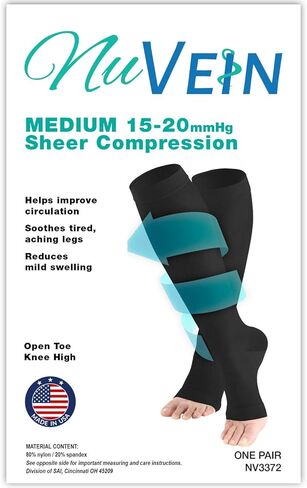 NuVein Sheer Compression Stockings, 15-20 mmHg Support, Fashionable Medium Denier, Knee High, Open Toe, Beige, Small in Kuwait