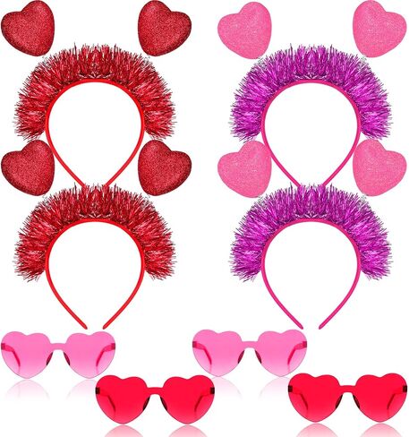 8 قطع قلب العصابة عيد الحب القلب عصابة الرأس الأحمر الوردي رئيس البوب و القلب نظارات شمسية ملونة نظارات شمسية القلب نظارات العين الحب الملحقات للنساء عطلة عيد الميلاد in Kuwait
