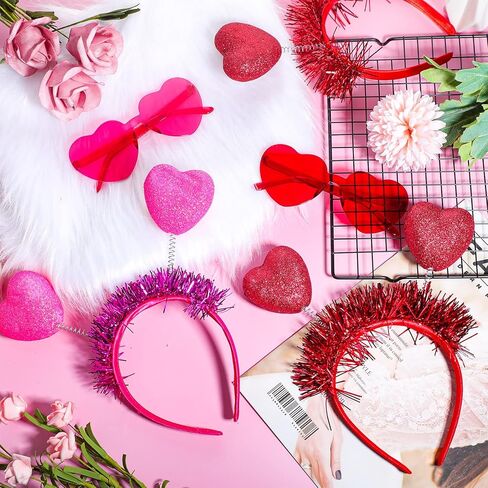 8 قطع قلب العصابة عيد الحب القلب عصابة الرأس الأحمر الوردي رئيس البوب و القلب نظارات شمسية ملونة نظارات شمسية القلب نظارات العين الحب الملحقات للنساء عطلة عيد الميلاد in Kuwait