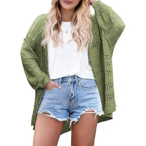 IN'VOLAND Womens Plus Size Crochet Cardigan Kimonos Boho Long Sleeve Oversized Summer Open Front Knitted Sweater in Saudi Arabia