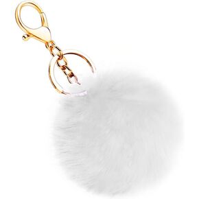 Soleebee Soft Artificial Rabbit Fur Keychain Plush Ball Key Ring Cute Pom Pom Bag Charm for Women Girls in Kuwait