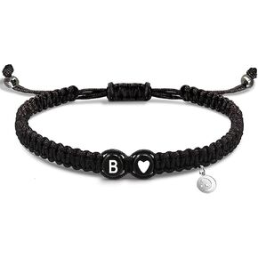 Pholidof Personalized Initial Heart Bracelets for His or Hers Women Teen Girls Boys Men Friend Birthday Graduation Gifts Adjustable Letter A-Z Braided Bracelets Moon Star Pendant Friendship Gifts