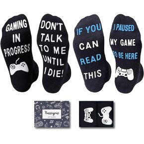 HAPPYPOP Funny Gamer Gifts for Gaming Lovers, Novelty Video Game Socks 2 Pack