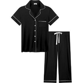 Joyaria Women Viscose Made from Bamboo Pajamas Set Cooling Capri Button Up/Down Pjs Short Sleeve Sleepwear in Saudi Arabia