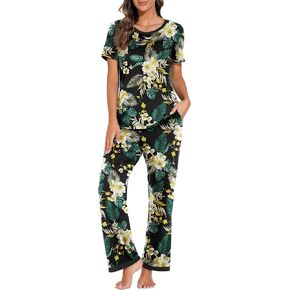 PrinStory 2024 Womens Pajama Set Short Sleeve Sleepwear Ladies Soft Pjs Lounge Set with Pockets in Saudi Arabia