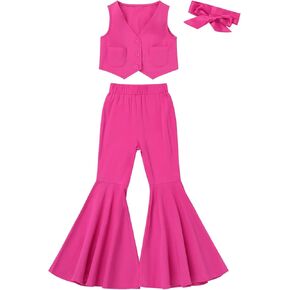 Cowgirl Outfits for Girls Hot Pink Bell Bottoms Disco Outfit Sleeveless Vest Top Flare Pants Cowgirl Costumes