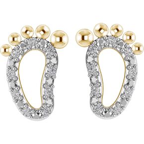 مجوهرات جميلة 925 من الفضة الإسترليني 1/8 قيراط (ctw) أقراط دائرية من الألماس الأبيض الطبيعي لطيف ببصمة الطفل للنساء والفتيات (H-I / I1-I2 / 0.13 CTTW) | أقراط بسيطة ورقيقة in Kuwait