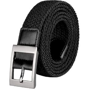 Drizzte Mens Plus Size Belts 39'' to 75'' Casual Black Braided Elastic Stretch Fabric Woven Web Belt Work Golf Jeans
