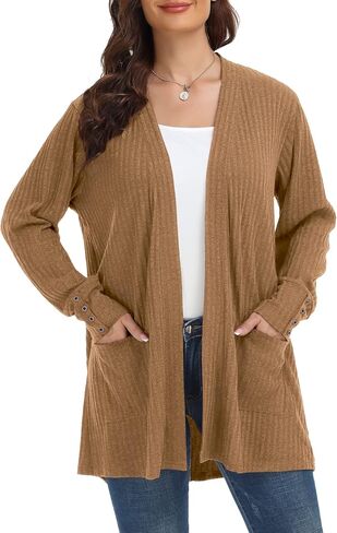 MONNURO Plus Size Open Front Cardigan Sweaters for Women Lightweight Long Sleeve Fall Coat with Pockets in Kuwait