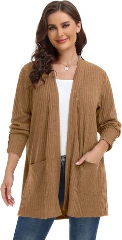MONNURO Plus Size Open Front Cardigan Sweaters for Women Lightweight Long Sleeve Fall Coat with Pockets in Kuwait