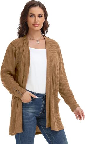 MONNURO Plus Size Open Front Cardigan Sweaters for Women Lightweight Long Sleeve Fall Coat with Pockets in Kuwait