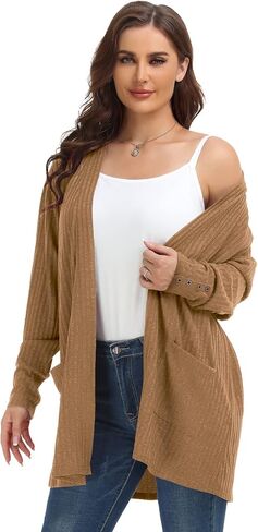 MONNURO Plus Size Open Front Cardigan Sweaters for Women Lightweight Long Sleeve Fall Coat with Pockets in Kuwait