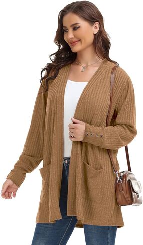 MONNURO Plus Size Open Front Cardigan Sweaters for Women Lightweight Long Sleeve Fall Coat with Pockets in Kuwait