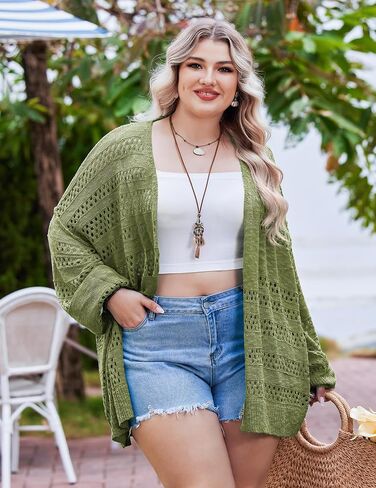 سترة IN'VOLAND النسائية مقاس كبير من الكروشيه Kimonos Boho بأكمام طويلة كبيرة الحجم للصيف مفتوحة من الأمام سترة محبوكة in Saudi Arabia