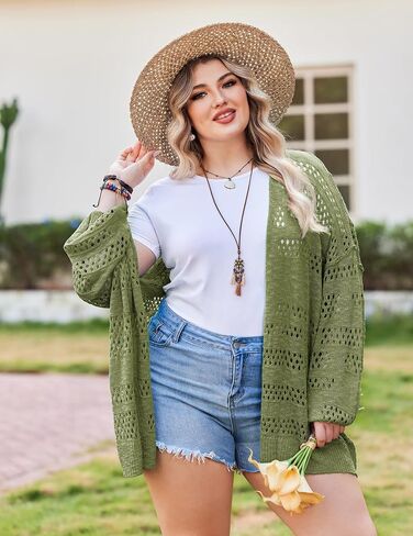 سترة IN'VOLAND النسائية مقاس كبير من الكروشيه Kimonos Boho بأكمام طويلة كبيرة الحجم للصيف مفتوحة من الأمام سترة محبوكة in Saudi Arabia