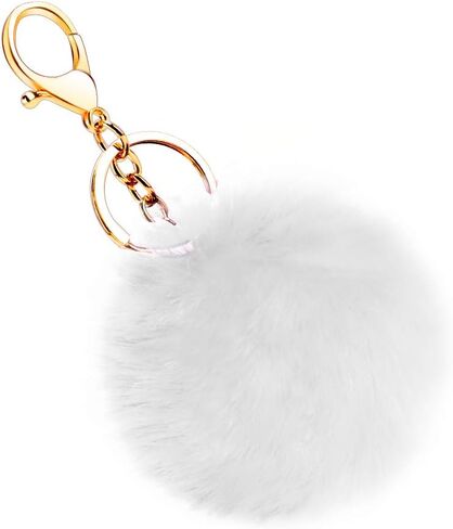 Soleebee Soft Artificial Rabbit Fur Keychain Plush Ball Key Ring Cute Pom Pom Bag Charm for Women Girls in Kuwait