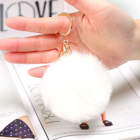 Soleebee Soft Artificial Rabbit Fur Keychain Plush Ball Key Ring Cute Pom Pom Bag Charm for Women Girls in Kuwait
