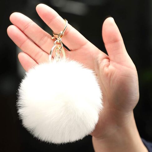 Soleebee Soft Artificial Rabbit Fur Keychain Plush Ball Key Ring Cute Pom Pom Bag Charm for Women Girls in Kuwait