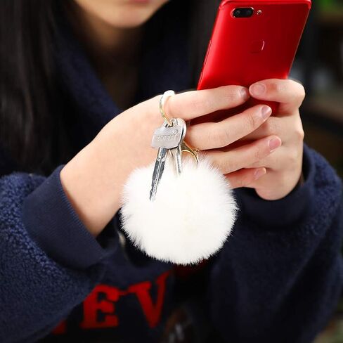 Soleebee Soft Artificial Rabbit Fur Keychain Plush Ball Key Ring Cute Pom Pom Bag Charm for Women Girls in Kuwait