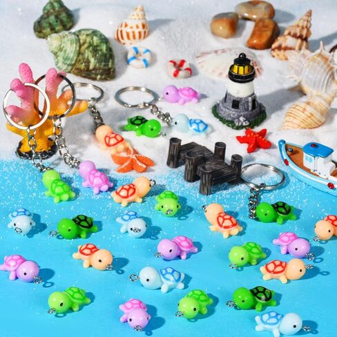 مجموعة سلاسل مفاتيح بتصميم سلحفاة من زد اتش دبليو كيه ام واي بي مكونة من 35 قطعة، مجسمات صغيرة متعددة الالوان من الراتنج لشنطة اليد وسلاحف البحر، مستلزمات حفلات اعياد الميلاد للاولاد والبنات in Kuwait