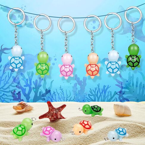 مجموعة سلاسل مفاتيح بتصميم سلحفاة من زد اتش دبليو كيه ام واي بي مكونة من 35 قطعة، مجسمات صغيرة متعددة الالوان من الراتنج لشنطة اليد وسلاحف البحر، مستلزمات حفلات اعياد الميلاد للاولاد والبنات in Kuwait