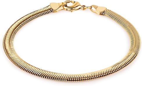 Barzel 18K Gold Plated 7mm Flat Snake Dome Herringbone Chain Link Bracelet - Made in Brazil in Saudi Arabia