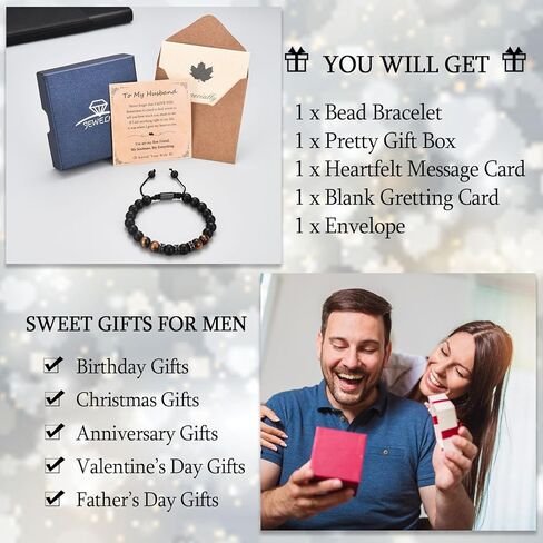 هدايا EPIRORA للرجال - سوار مطرز بالحجر الطبيعي للرجال والزوج والصديق، هدية عيد الميلاد وأعياد الميلاد له in Kuwait