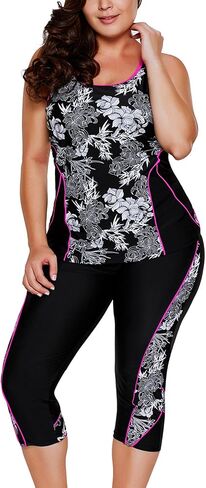 joo meryer Womens 2pcs Floral Printed Racerback Tankini Swimsuits with Swim Capris Plus Size M-XXXXXL in Saudi Arabia