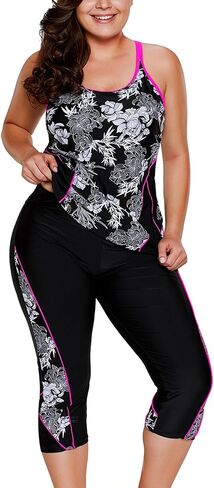 joo meryer Womens 2pcs Floral Printed Racerback Tankini Swimsuits with Swim Capris Plus Size M-XXXXXL in Saudi Arabia