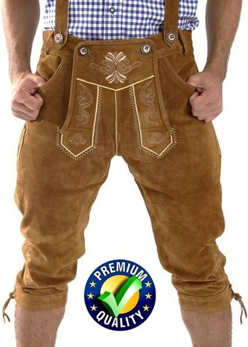 الجلود الحرفية رجالي المؤخرات الركبة الألمانية البافارية Lederhosen Oktoberfest بني فاتح Lederhosen in Saudi Arabia
