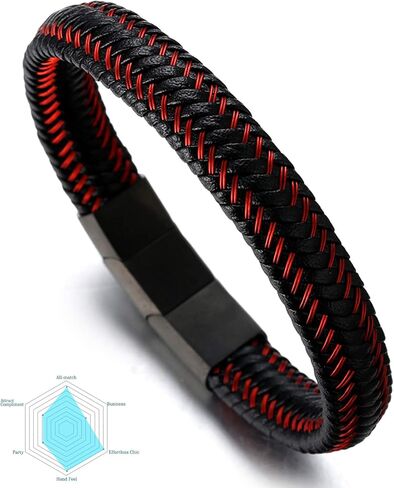 Halukakah ● JAZZ ● Men's Genuine Black/Brown/Blue Leather Bracelet Sport Red/Gun Black/Sail Blue/Moonlight Silver Titanium Magnetic Clasp Size Adjustable 8.5"-9"(21.5-23cm) FREE Giftbox in Saudi Arabia
