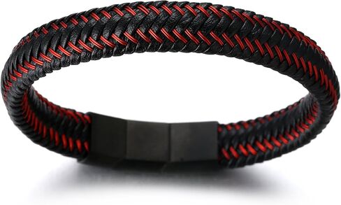 Halukakah ● JAZZ ● Men's Genuine Black/Brown/Blue Leather Bracelet Sport Red/Gun Black/Sail Blue/Moonlight Silver Titanium Magnetic Clasp Size Adjustable 8.5"-9"(21.5-23cm) FREE Giftbox in Saudi Arabia