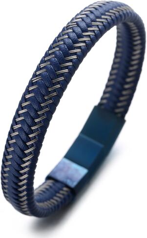Halukakah ● JAZZ ● Men's Genuine Black/Brown/Blue Leather Bracelet Sport Red/Gun Black/Sail Blue/Moonlight Silver Titanium Magnetic Clasp Size Adjustable 8.5"-9"(21.5-23cm) FREE Giftbox in Saudi Arabia