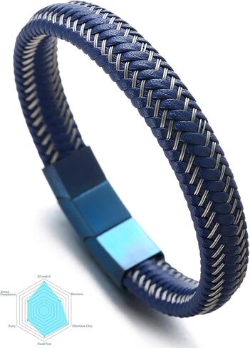 Halukakah ● JAZZ ● Men's Genuine Black/Brown/Blue Leather Bracelet Sport Red/Gun Black/Sail Blue/Moonlight Silver Titanium Magnetic Clasp Size Adjustable 8.5"-9"(21.5-23cm) FREE Giftbox in Saudi Arabia