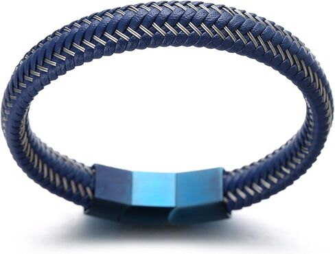 Halukakah ● JAZZ ● Men's Genuine Black/Brown/Blue Leather Bracelet Sport Red/Gun Black/Sail Blue/Moonlight Silver Titanium Magnetic Clasp Size Adjustable 8.5"-9"(21.5-23cm) FREE Giftbox in Saudi Arabia