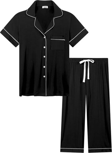 Joyaria Women Viscose Made from Bamboo Pajamas Set Cooling Capri Button Up/Down Pjs Short Sleeve Sleepwear in Saudi Arabia