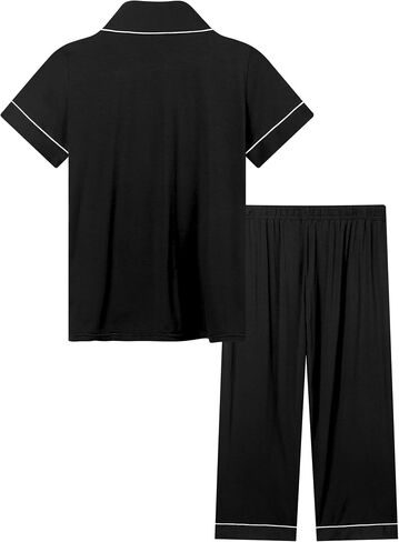 Joyaria Women Viscose Made from Bamboo Pajamas Set Cooling Capri Button Up/Down Pjs Short Sleeve Sleepwear in Saudi Arabia