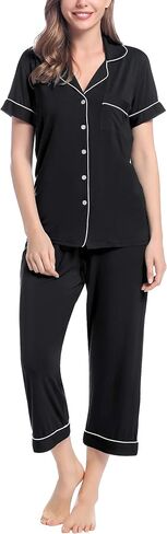 Joyaria Women Viscose Made from Bamboo Pajamas Set Cooling Capri Button Up/Down Pjs Short Sleeve Sleepwear in Saudi Arabia