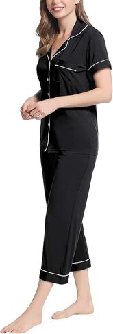 Joyaria Women Viscose Made from Bamboo Pajamas Set Cooling Capri Button Up/Down Pjs Short Sleeve Sleepwear in Saudi Arabia
