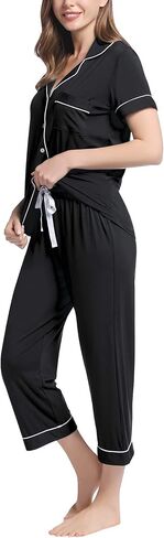 Joyaria Women Viscose Made from Bamboo Pajamas Set Cooling Capri Button Up/Down Pjs Short Sleeve Sleepwear in Saudi Arabia