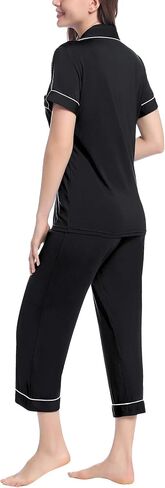 Joyaria Women Viscose Made from Bamboo Pajamas Set Cooling Capri Button Up/Down Pjs Short Sleeve Sleepwear in Saudi Arabia