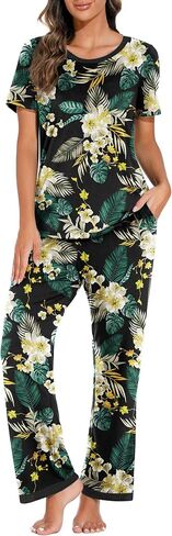 PrinStory 2024 Womens Pajama Set Short Sleeve Sleepwear Ladies Soft Pjs Lounge Set with Pockets in Saudi Arabia