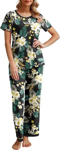 PrinStory 2024 Womens Pajama Set Short Sleeve Sleepwear Ladies Soft Pjs Lounge Set with Pockets in Saudi Arabia
