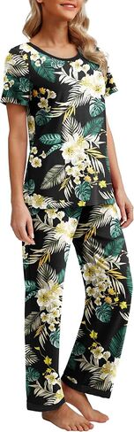 PrinStory 2024 Womens Pajama Set Short Sleeve Sleepwear Ladies Soft Pjs Lounge Set with Pockets in Saudi Arabia