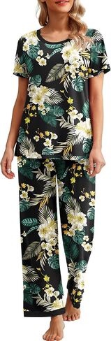 PrinStory 2024 Womens Pajama Set Short Sleeve Sleepwear Ladies Soft Pjs Lounge Set with Pockets in Saudi Arabia