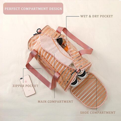 BTAMUD Gym Bag for Women Travel Bag with Shoe Compartment Sports Duffel Bag Clear Sports Bag PVC Tote Bag with Dry Wet Pocket and Shoulder Strap Lightweight Bag for Gym, School, Travel, Beach in Kuwait