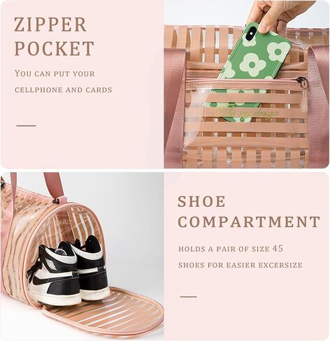 BTAMUD Gym Bag for Women Travel Bag with Shoe Compartment Sports Duffel Bag Clear Sports Bag PVC Tote Bag with Dry Wet Pocket and Shoulder Strap Lightweight Bag for Gym, School, Travel, Beach in Kuwait